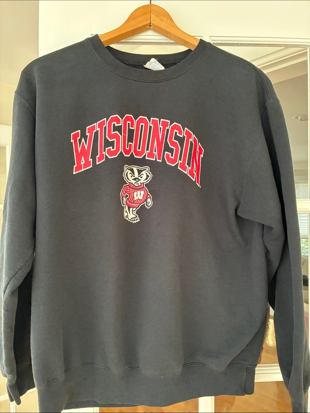 Wisconsin Crewneck Sweatshirt with Bucky Badger - Black & Red